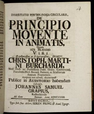 Dissertatio Physiologica Circularis De Principio Movente In Animatis