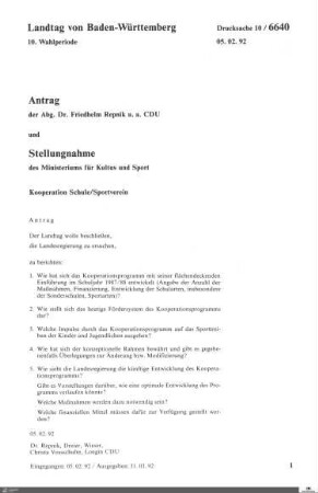 Antrag der CDU: Kooperation Schule/Sportverein