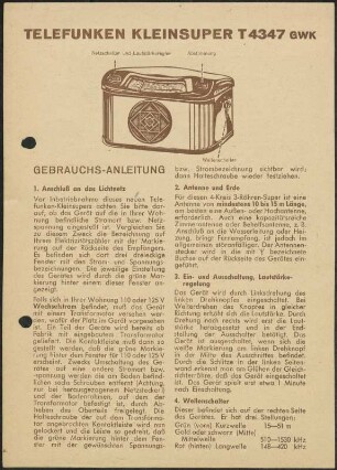 Bedienungsanleitung: Telefunken Kleinsuper T4347 GWK