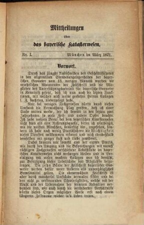 Mittheilungen über das bayerische Katasterwesen. 1. 1871/72
