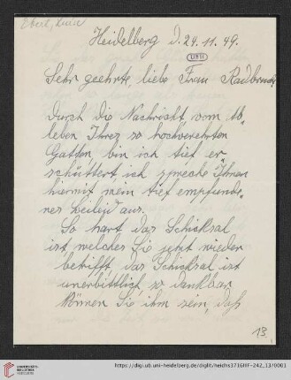 Korrespondenz Louise Ebert/Gustav Radbruch: Brief von Louise Ebert an Lydia Radbruch