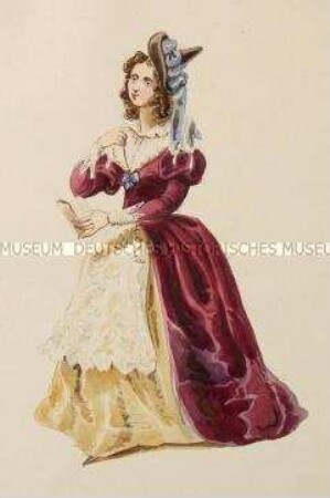 Frau im rotbraunen Kleid mit heller Schürze - Tafel aus Franceschini/Kostümbilder (Kassette 2)