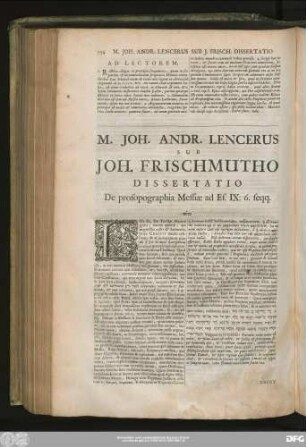 M. Ioh. Andr. Lencerus Sub Ioh. Frischmutho Dissertatio De prosopographia Messiae ad Es. IX:6. seqq.