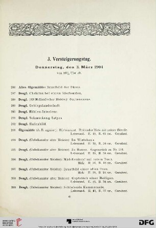 3. Versteigerungstag. Donnerstag, den 3. März 1904 von 10 ½ Uhr ab (Nr. 286-472)
