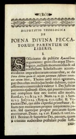 Disputatio Theologica De Poena Divina Peccatorum Parentum In Liberis.