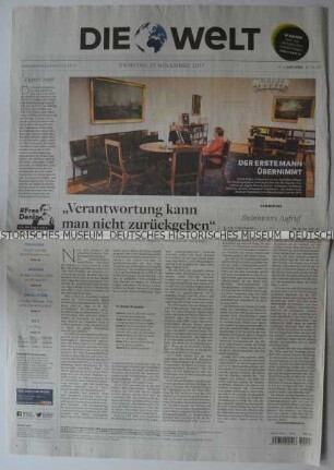 Tageszeitung "Die Welt" mit Titel zur Regierungsbildung in Deutschland