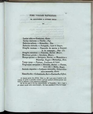 Nomi Volgari Napolitani Da Aggiungersi a Diverse Specie