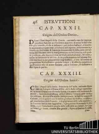 Cap. XXXII Origine dell'ordine Dorico