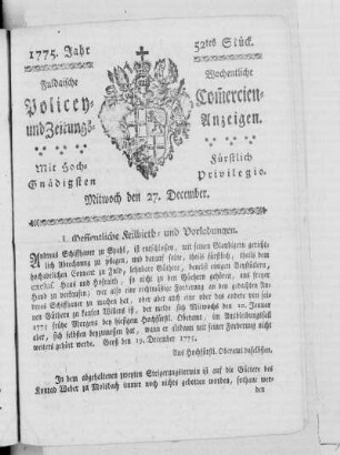 52tes Stück, Ausgabe vom 27. December 1775