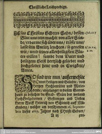 Leichenpredigt : Christliche Leichenpredigt. Der Leich-Text