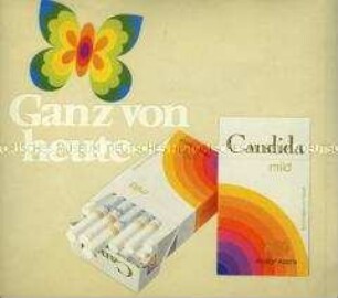 Werbeaufkleber für "Candida mild"-Zigaretten, "Ganz von heute"