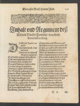 Inhalt und Argument deß Achten Buchs Homeri/ von dem Troianischen Krieg.