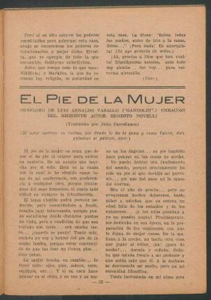 El pie de la mujer : Monólogo de Luis Arnaldo Vassallo (Gandolin). - Creación de Ernesto Novelli. - (Traducido por Julio Castellanos)
