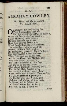 Denham's Verses on Mr. Abraham Cowley