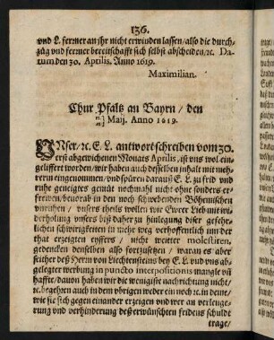 136-138, Chur Pfaltz an Bayrn den 11. Maij, 21. Maij Anno 1619