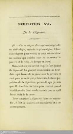 Méditation XVI. De la Digestion