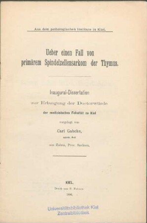 Ueber einen Fall von primärem Spindelzellensarkom der Thymus
