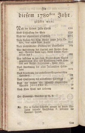 In diesem 1780sten Jahr zählet man:[...]