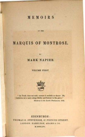 Memoirs of the Marquis of Montrose. 1