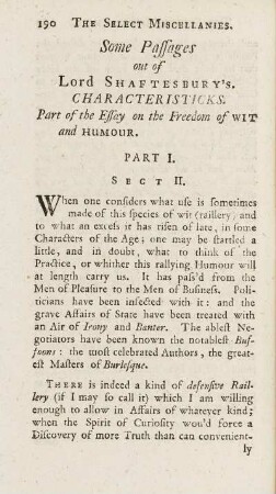 Some Passages out of Lord Shaftesbury's Characteristicks. Part of the Essay on the Freedom of Wit and Humour