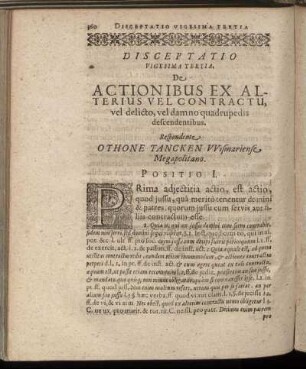 Disceptatio Vigesima Tertia. De Actionibus Ex Alterius Vel Contractu, vel delicto, vel damno quadrupedis descendentibus.