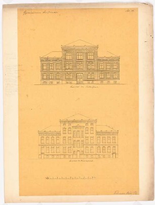 Gymnasium, Rinteln: Aufriss Vorderseite, Aufriss Rückseite