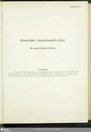 Ordentlicher Staatshaushalts-Etat. Hauptübersicht