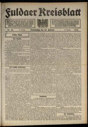 Erste Ausgabe vom Donnerstag, den 20. Februar 1913.