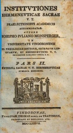 Institutiones Hermenevticae Sacrae V.T. : Praelectionibus Academicis Accommodatae, 2. Externa Sacrae V.T. Hermeneuticae Subsidia Exhibens