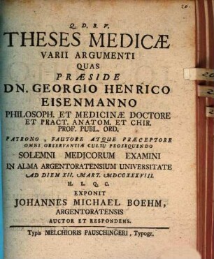 Theses medicae varii argumenti