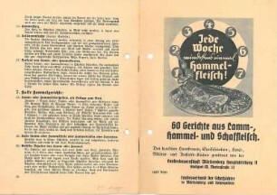 Werbebroschüre "Jede Woche mindestens einmal Hammelfleisch!" 60 Rezepte, den deutschen Hausfrauen, Speisehäusern, Hotel-, Militär- und Anstaltsküchen gewidmet