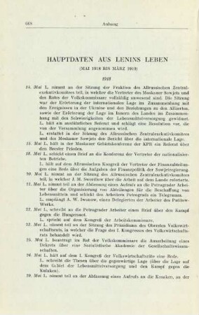 Hauptdaten Aus Lenins Leben (Mai 1918 Bis März 1919)