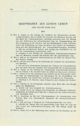 Hauptdaten Aus Lenins Leben (Mai 1918 Bis März 1919)