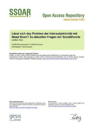 Lässt sich das Problem der Intersubjektivität mit Mead lösen? Zu aktuellen Fragen der Sozialtheorie