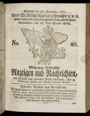 No. 49. Montags, den 9ten December, 1765.