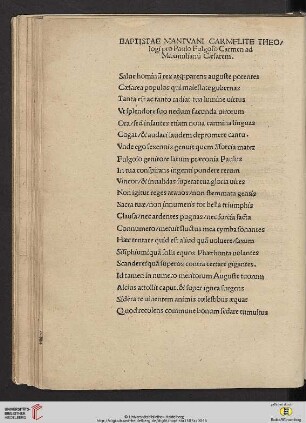 Baptistae Mantvani Carmelite Theologi pro Paulo Fulgoso Carmen ad Maximilianũ Cæsarem