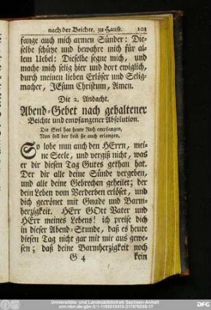 Die 2. Andacht. Abend-Gebet nach gehaltener Beichte und empfangener Absolution.