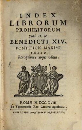 Index Librorum prohibitorum : iussu Benedicti XIV. editus