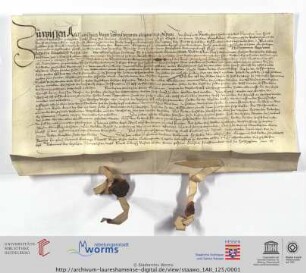 Urkunde : Vergleich zwischen Kloster Lorsch sowie Gemeinde Lorsch und Gemeinde Heppenheim