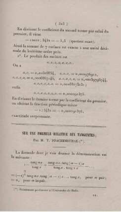 Sur une formule - relative aux tangentes.