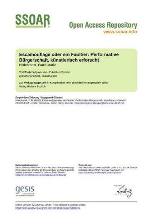Escamouflage oder ein Faultier: Performative Bürgerschaft, künstlerisch erforscht