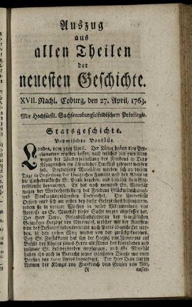 XVII. Nachl. Coburg, den 27. April, 1763.