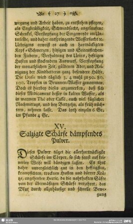 XV. Salzigte Schärfe dämpfendes Pulver