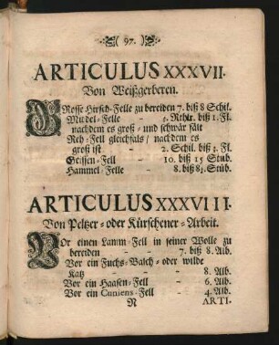 Articulus XXXVIII. Von Peltzer- oder Kürschener-Arbeit.