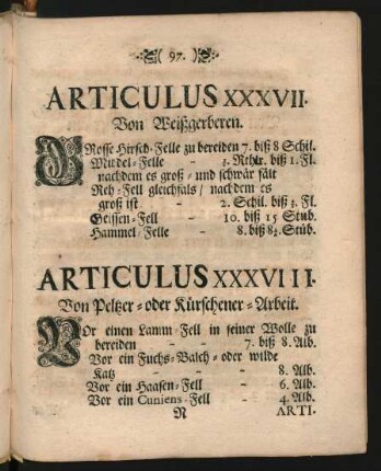 Articulus XXXVIII. Von Peltzer- oder Kürschener-Arbeit.