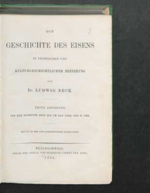 Abteilung 1: Von der ältesten Zeit bis um das Jahr 1500 n. Chr.