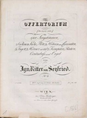 Offertorium : (Ave maris stella) : für vier Singstimmen, 2 Violinen, Viola, Flöte, 2 Hoboen oder Clarinetten, (2 Fagott, 2 Hörner ad lib.), 2 Trompeten, Pauken, Contrabaß und Orgel, No. 2