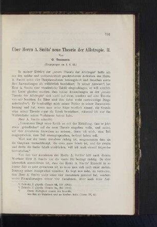 Über Herrn A. Smits' neue Theorie der Allotropie. II.