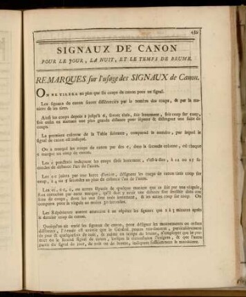 Signaux de Canon pour le Jour, la Nuit, et le Temps de Brume.