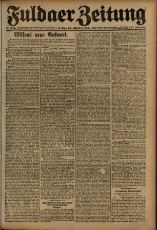 Erste Ausgabe vom Freitag, den 25. Oktober 1918.